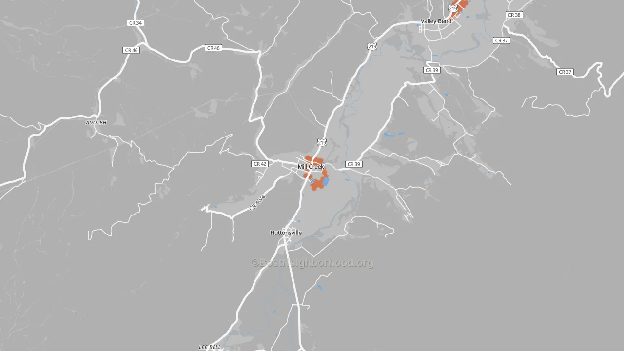 Bike Grade map of Mill Creek, WV