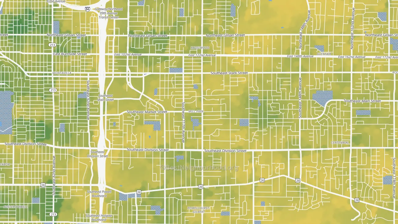 Bike Grade map of Mill Park, Portland, OR