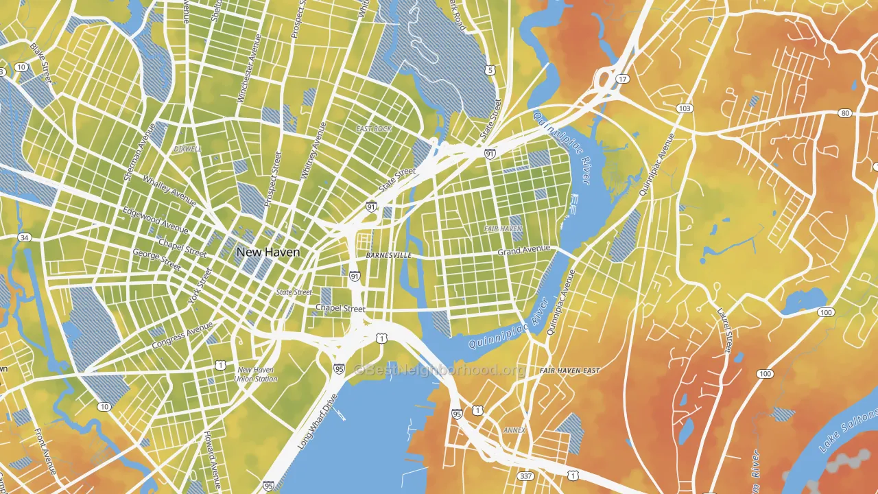 Bike Grade map of Mill River, New Haven, CT