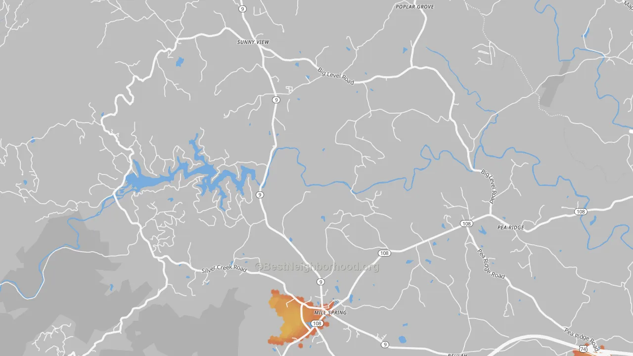 Bike Grade map of Mill Spring, NC