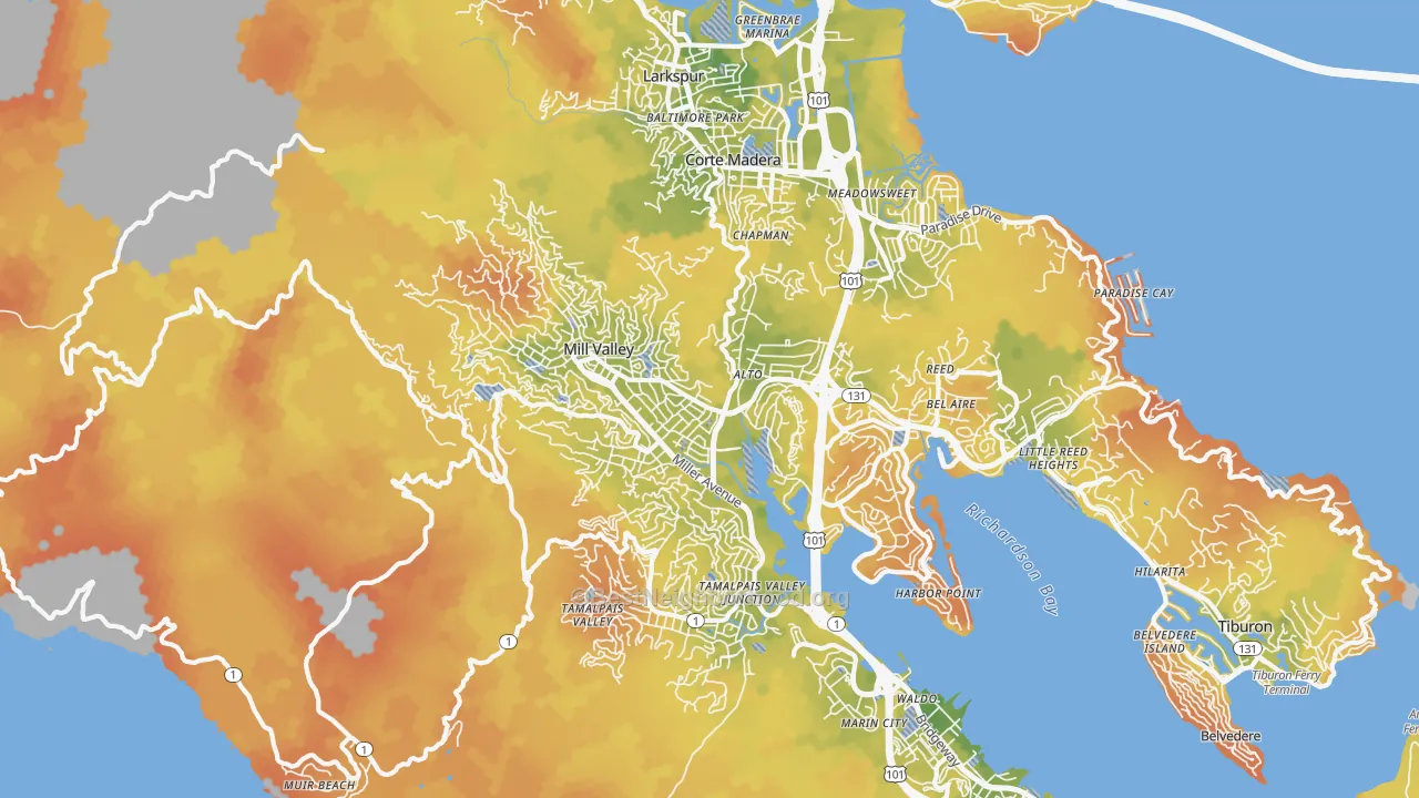 Bike Grade map of Mill Valley, CA