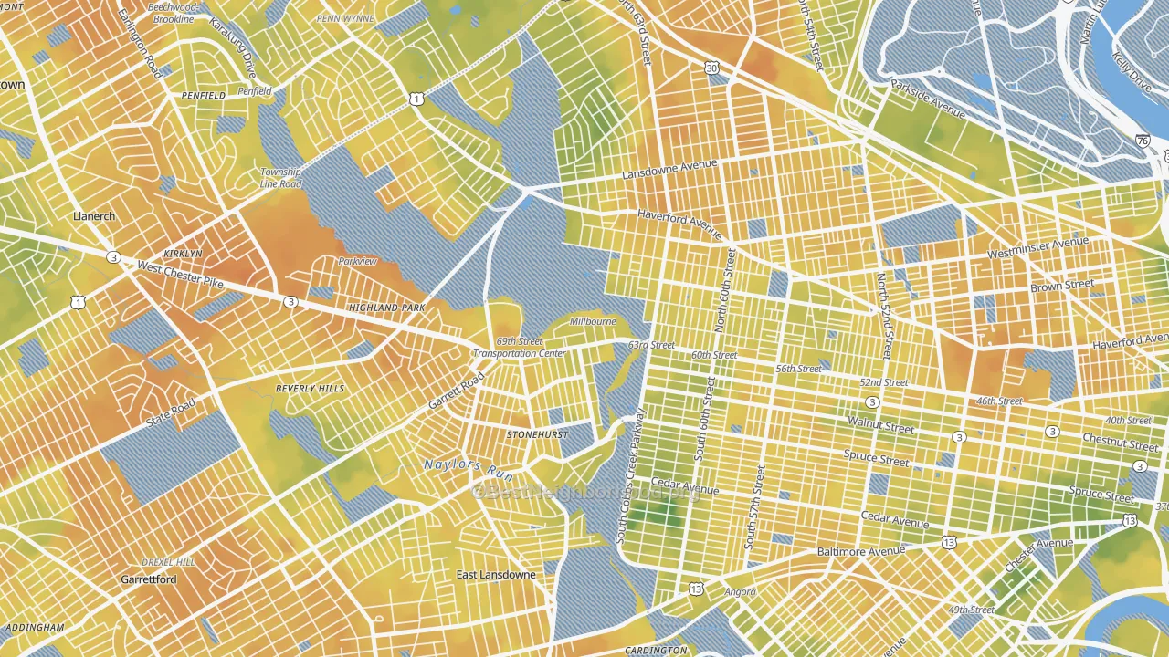 Bike Grade map of Millbourne, PA