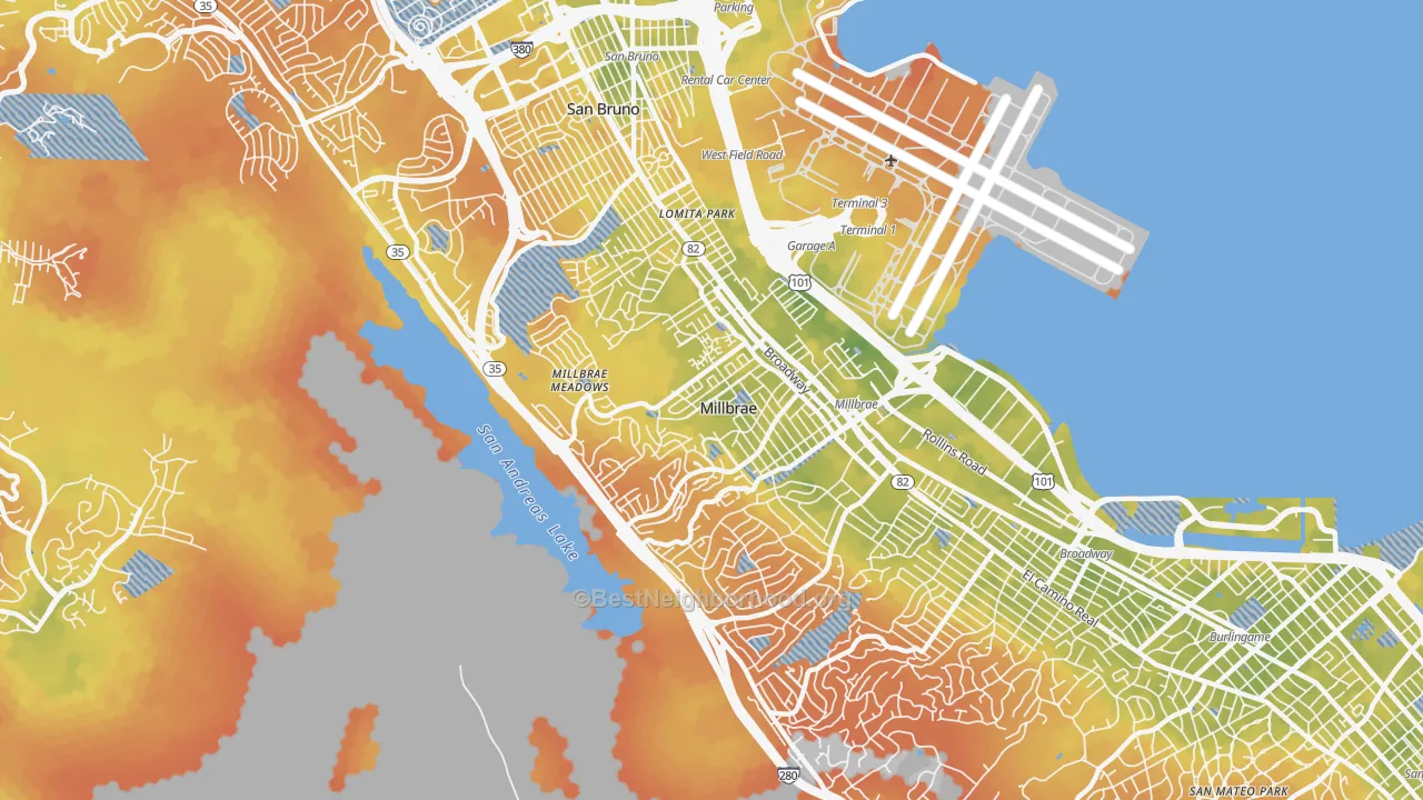Bike Grade map of Millbrae, CA