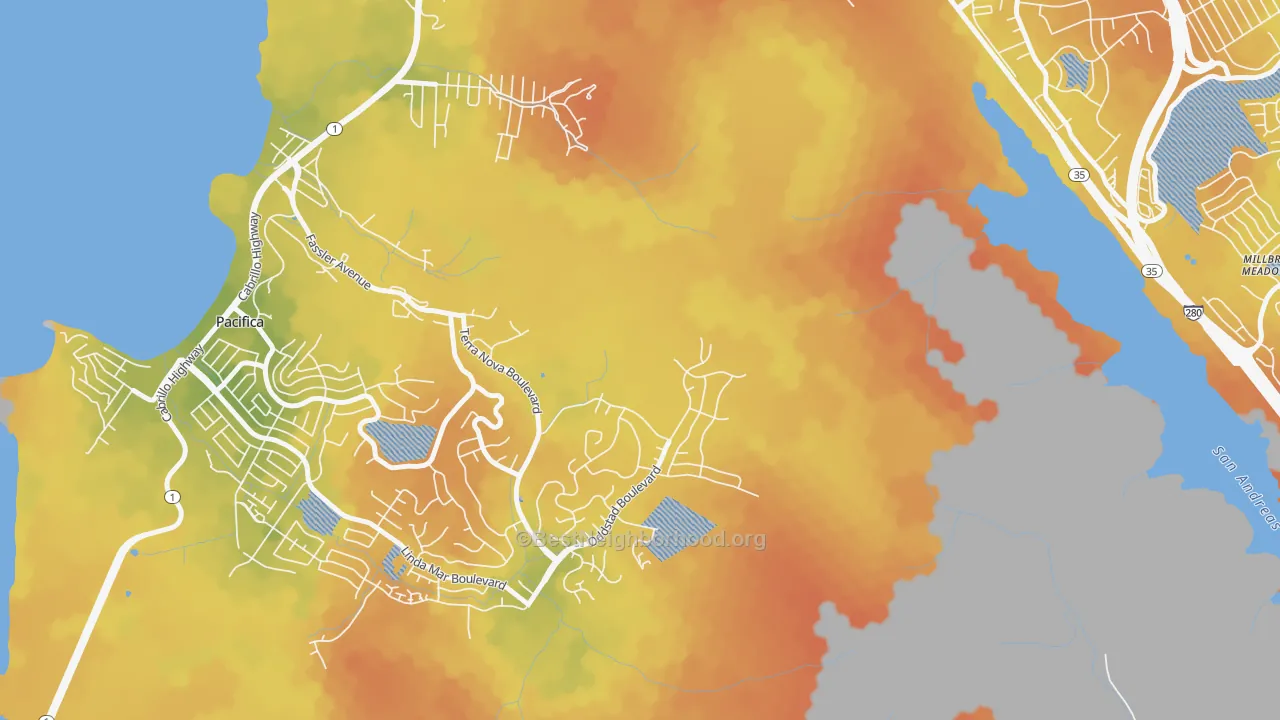 Bike Grade map of Millbrae Meadows, CA