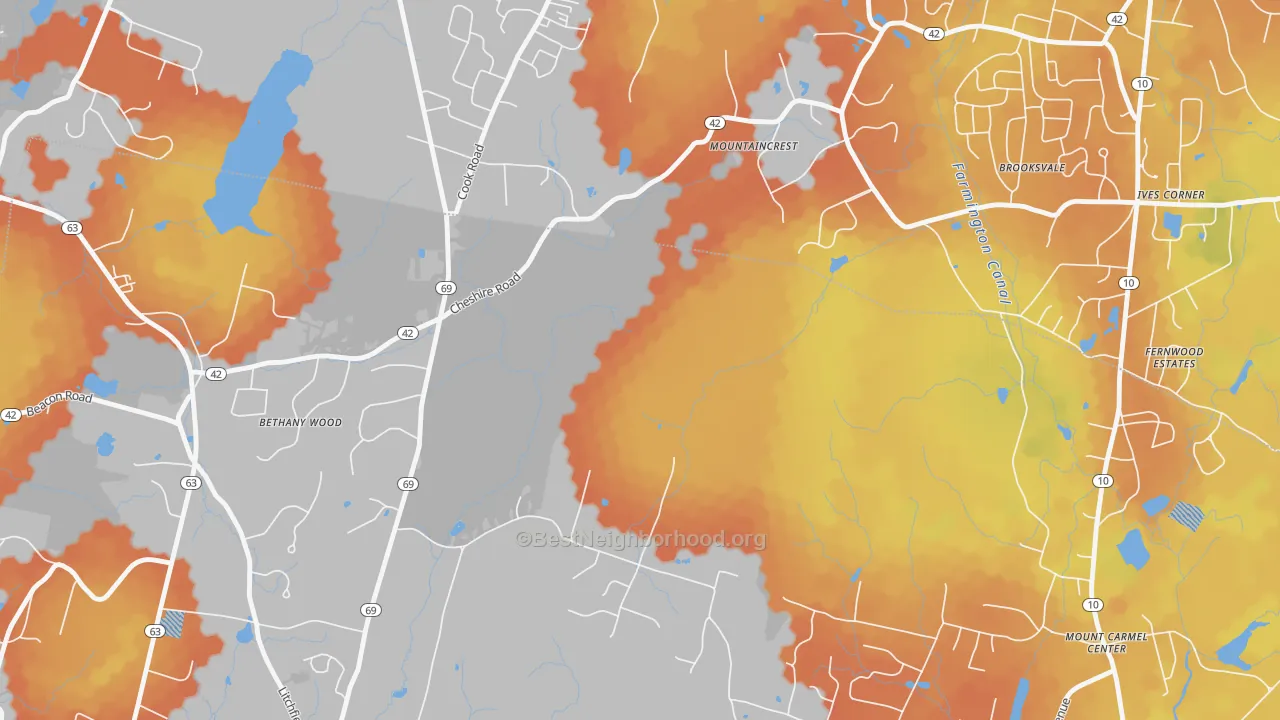 Bike Grade map of Millbrook, CT