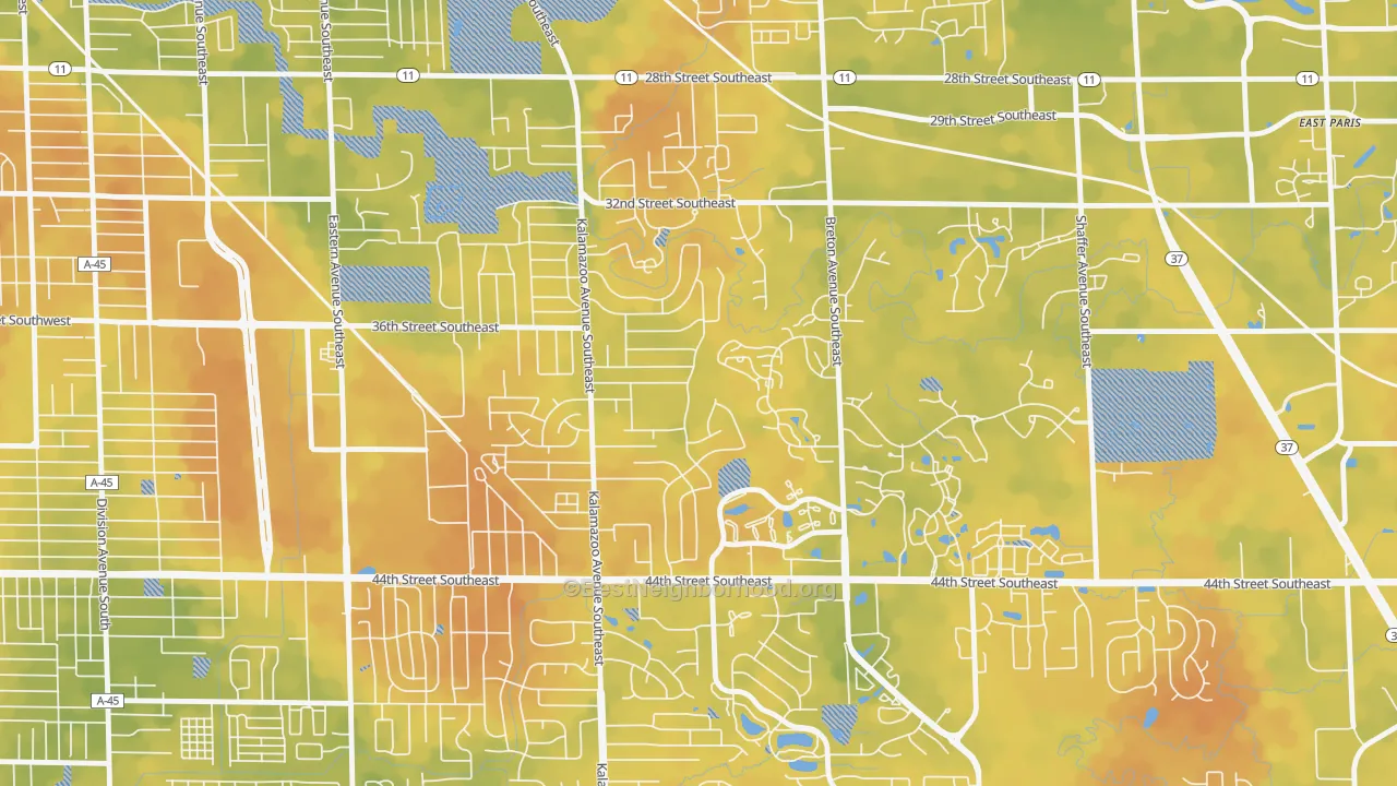 Bike Grade map of Millbrook, Grand Rapids, MI