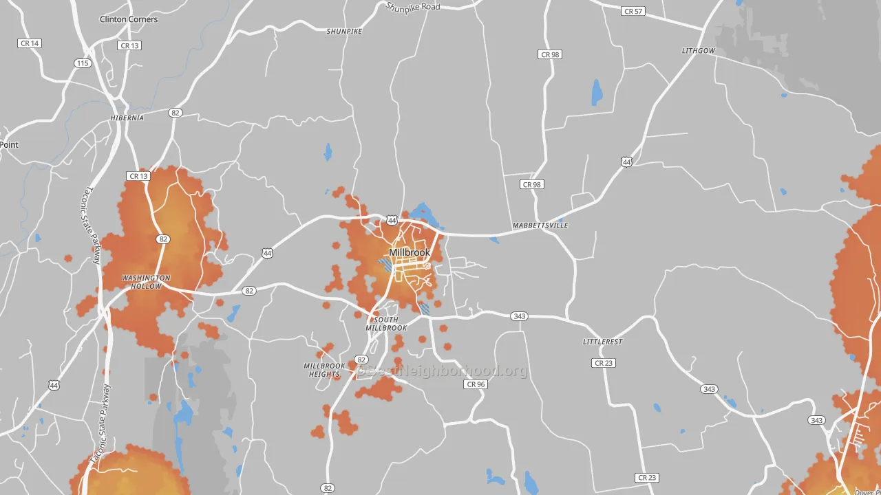 Bike Grade map of Millbrook, NY