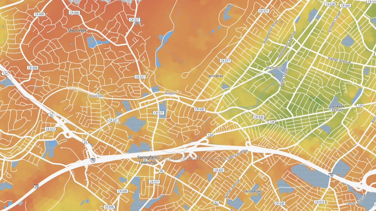 Bike Grade map of Millburn, NJ