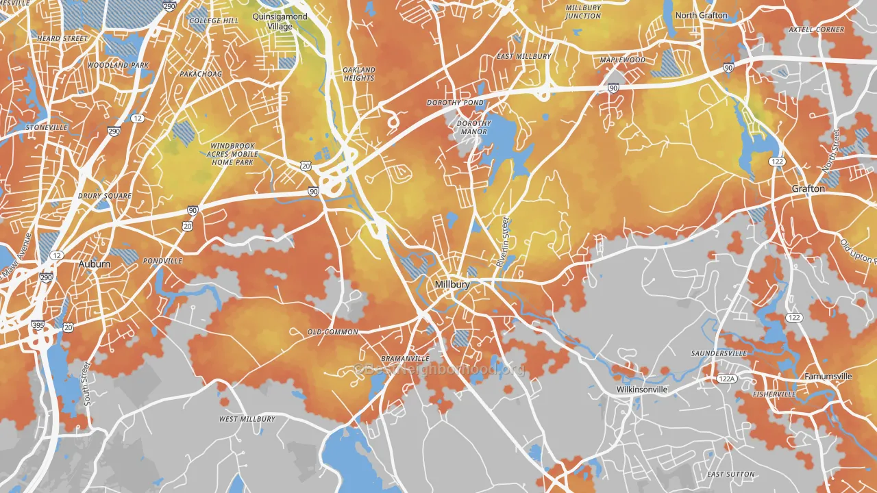 Bike Grade map of Millbury, MA