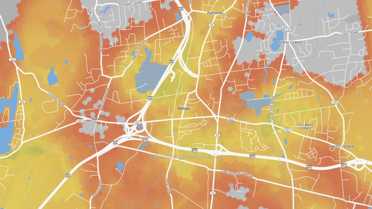 Bike Grade map of Milldale, CT