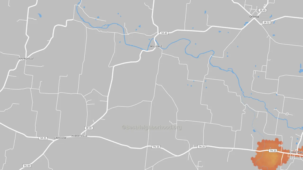 Bike Grade map of Milldale, TN