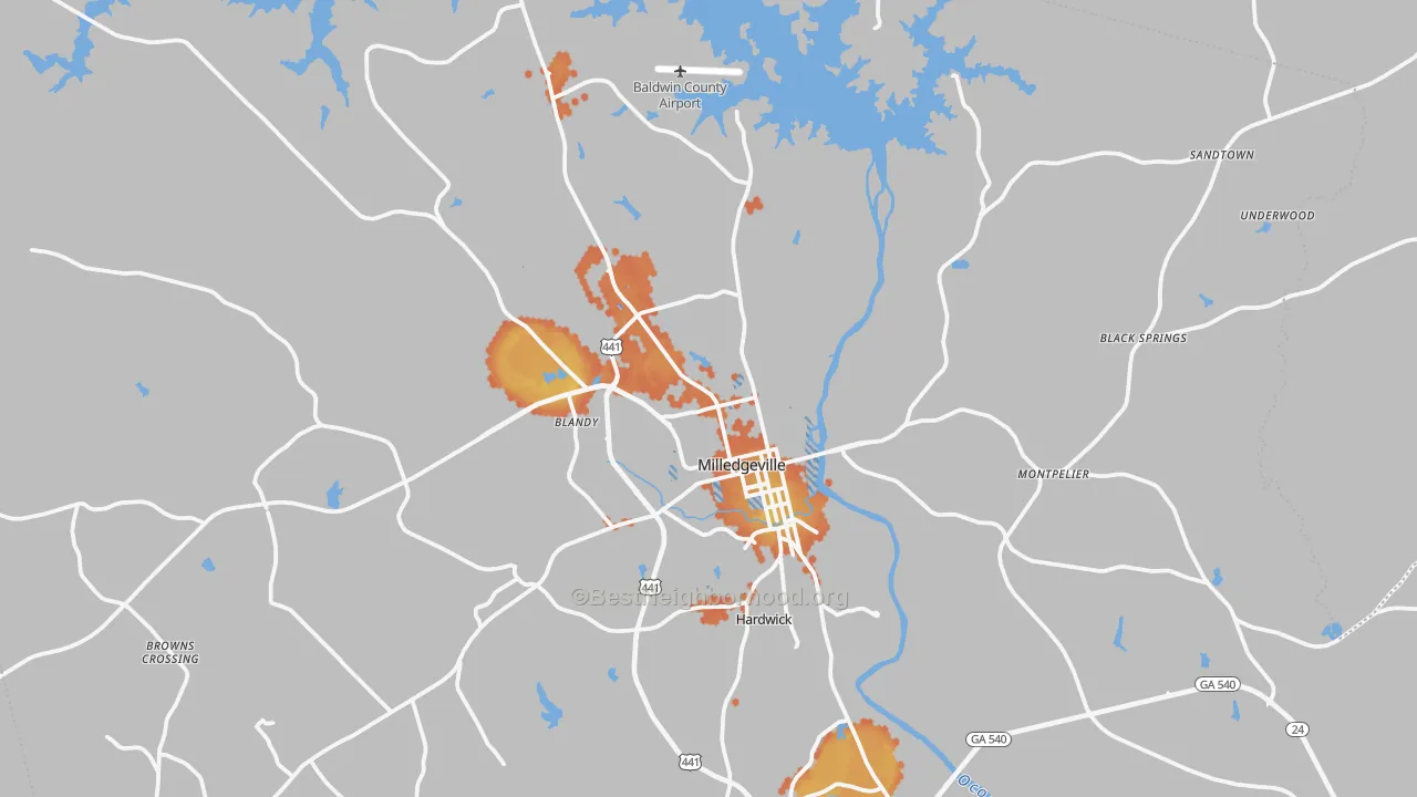 Bike Grade map of Milledgeville, GA