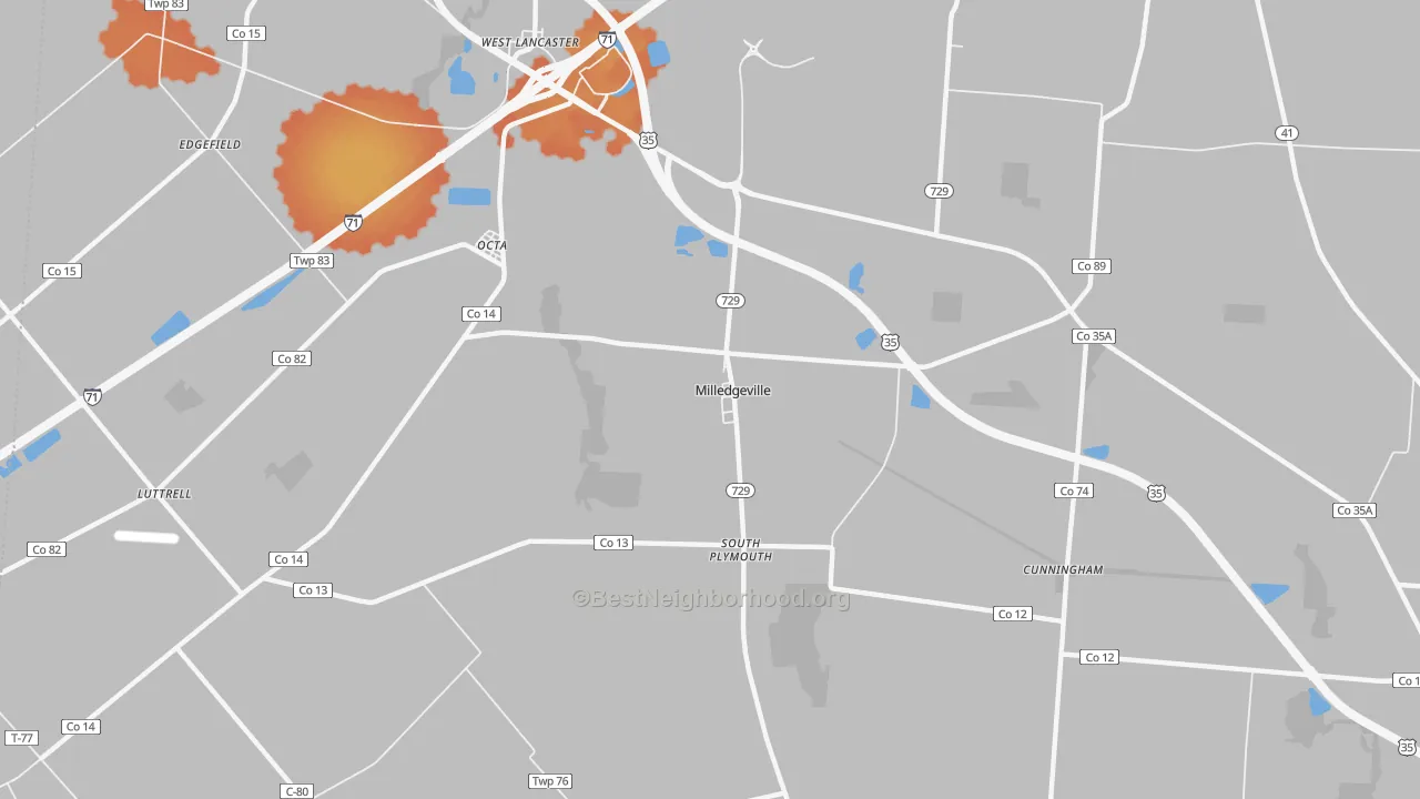 Bike Grade map of Milledgeville, OH