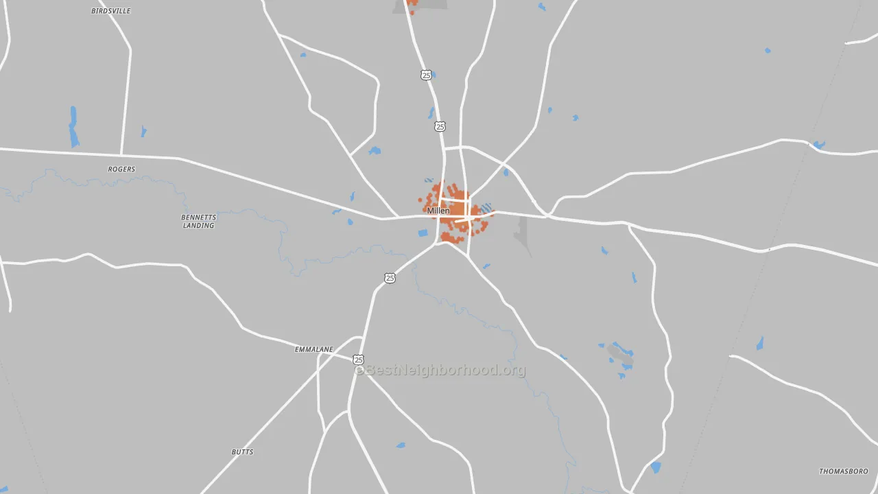 Bike Grade map of Millen, GA