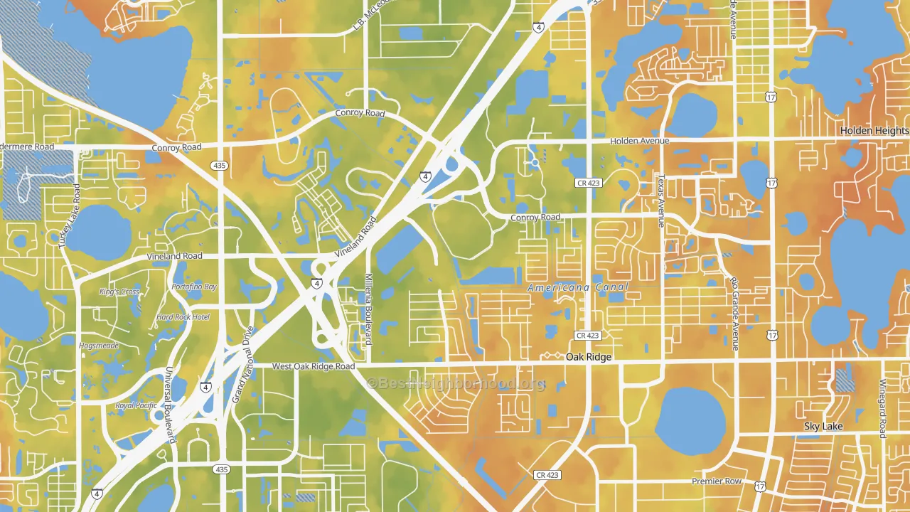 Bike Grade map of Millenia, Orlando, FL