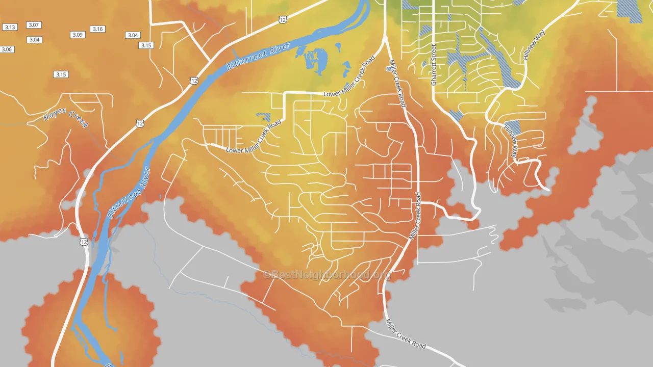 Bike Grade map of Miller Creek, Missoula, MT