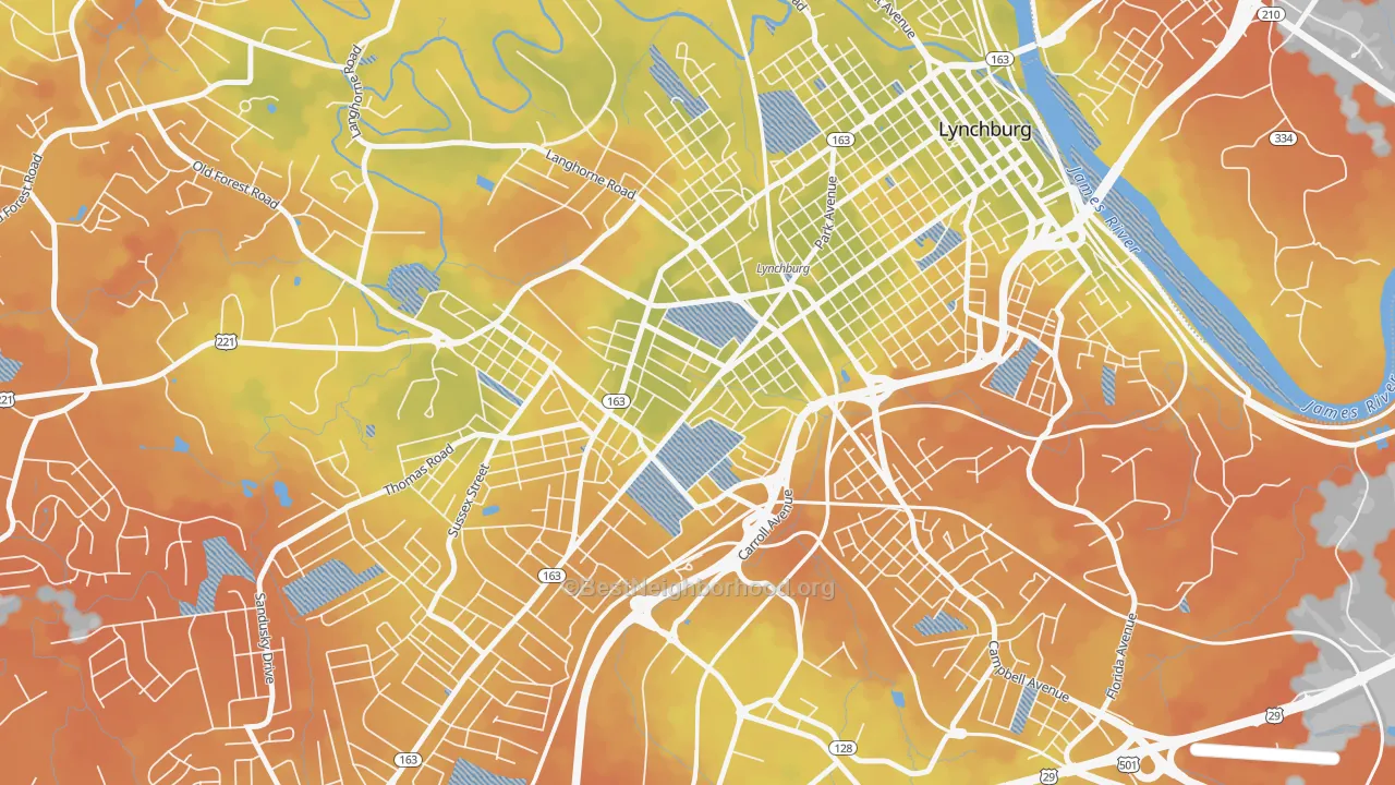 Bike Grade map of Miller Park, Lynchburg, VA
