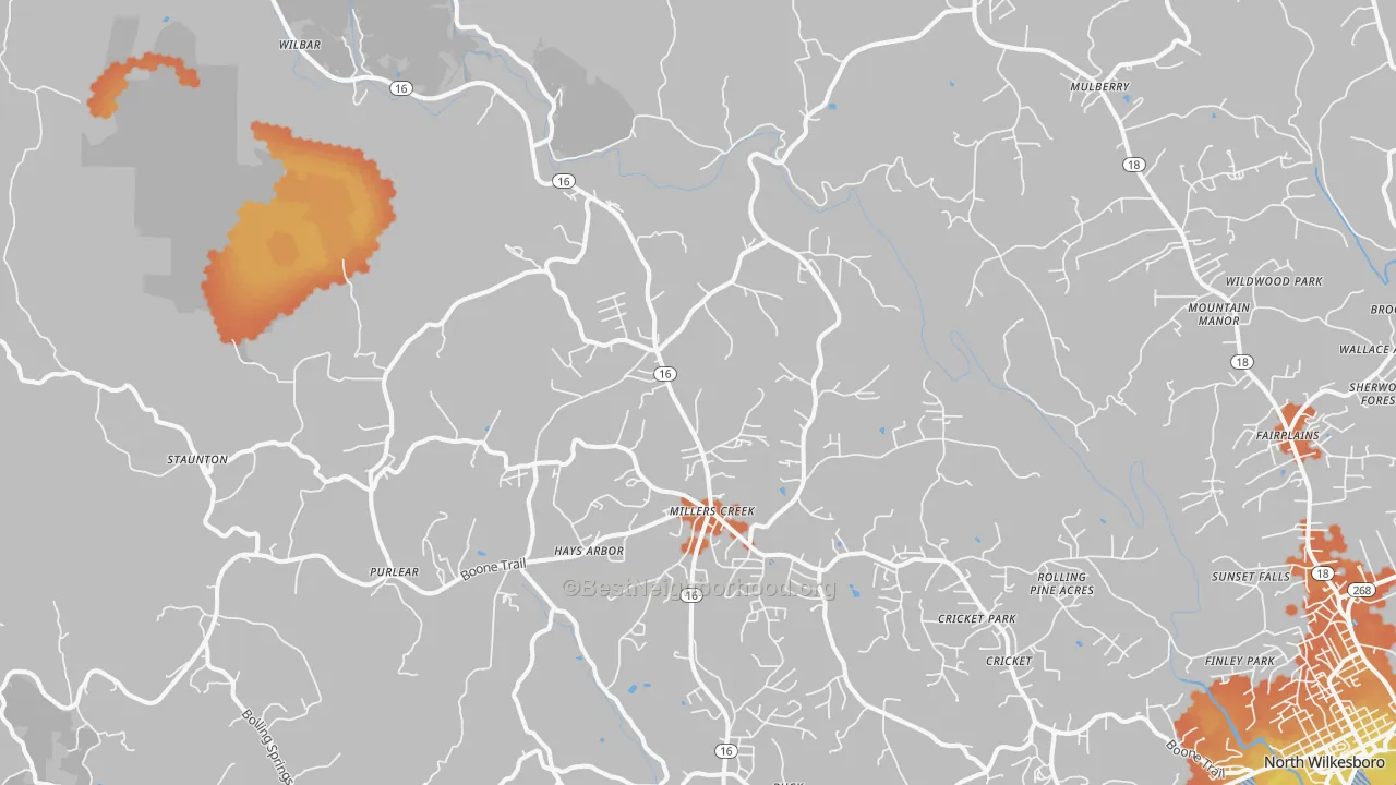 Bike Grade map of Millers Creek, NC
