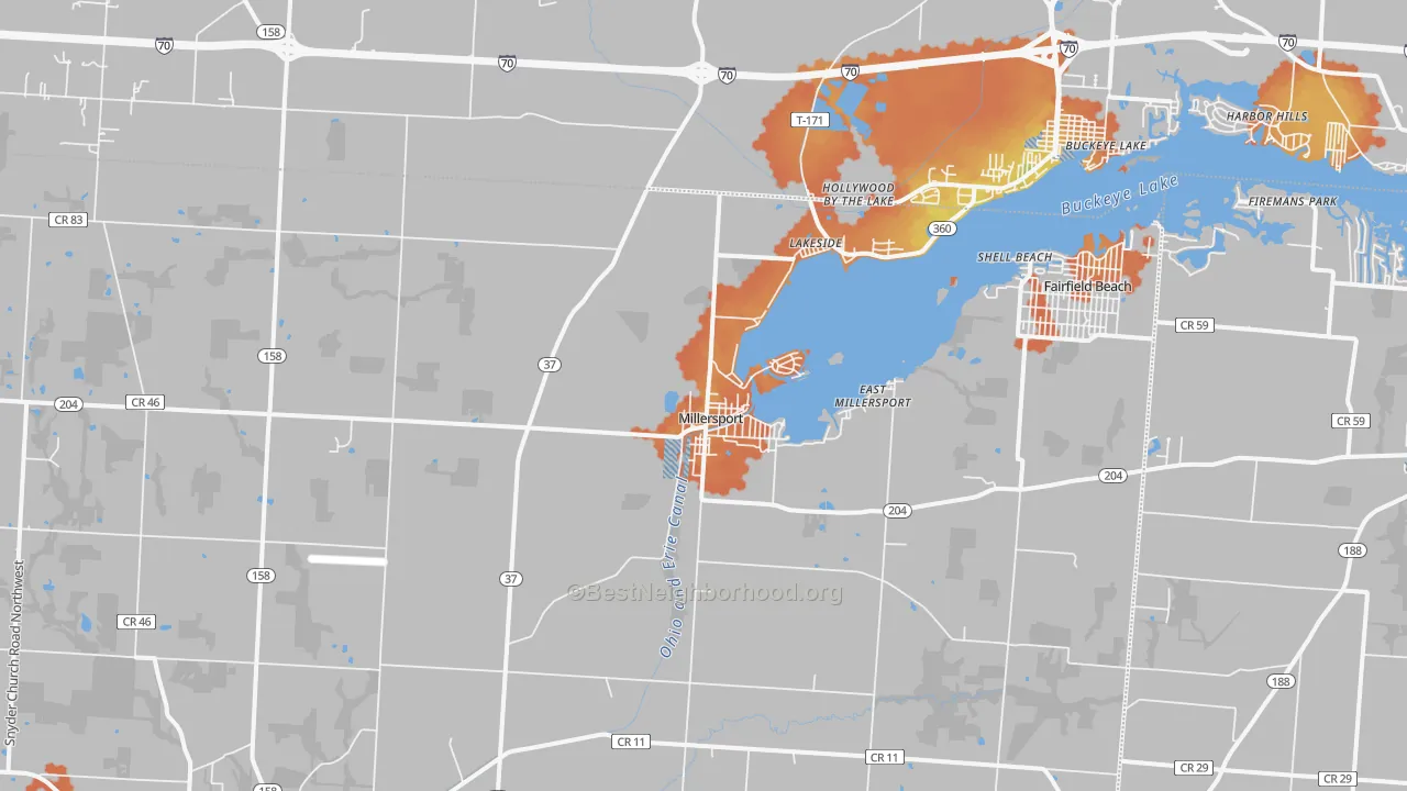 Bike Grade map of Millersport, OH