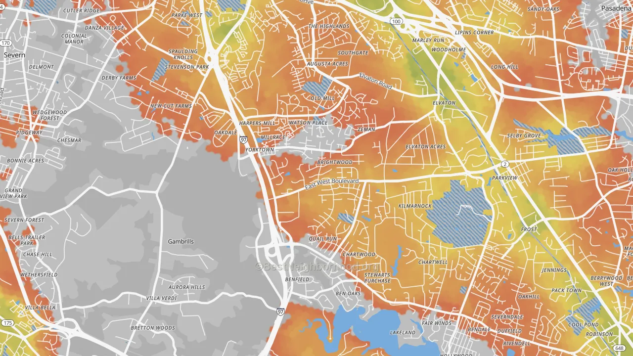 Bike Grade map of Millersville, MD