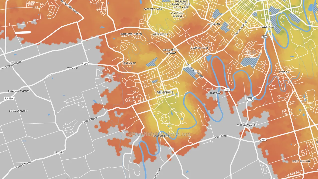 Bike Grade map of Millersville, PA