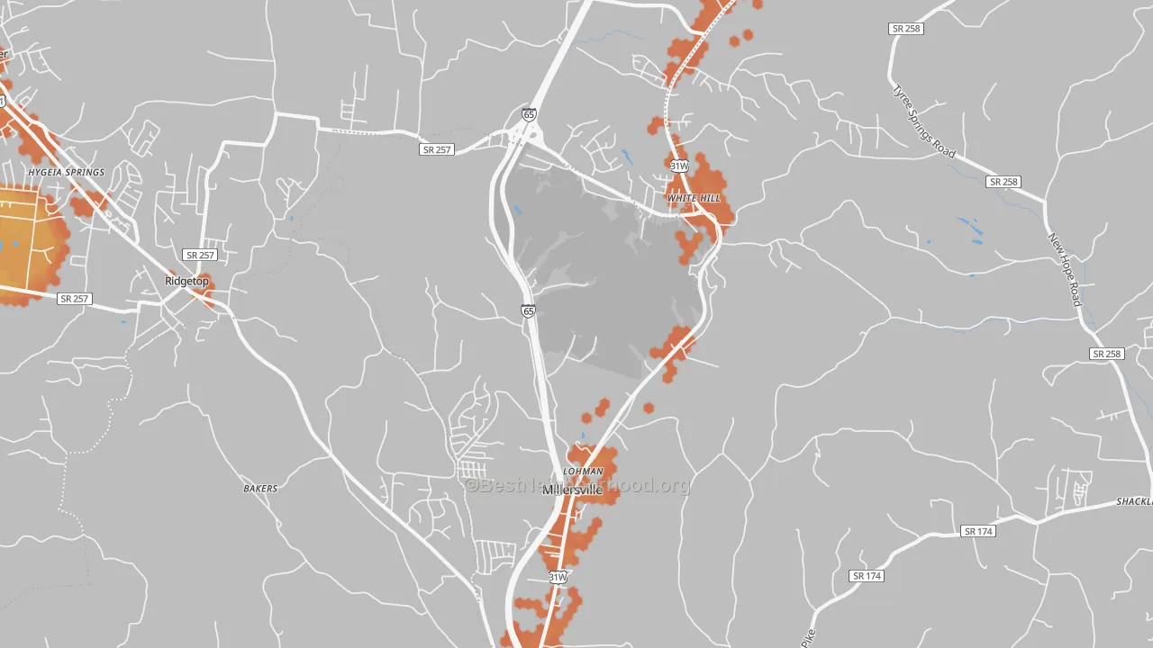 Bike Grade map of Millersville, TN
