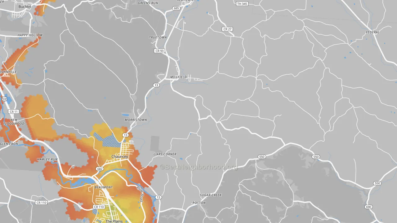 Bike Grade map of Millfield, OH