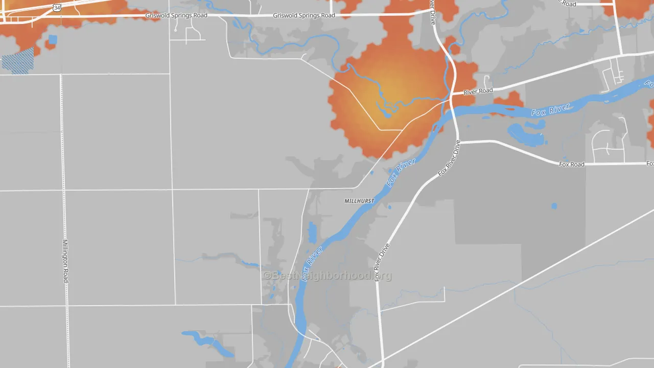 Bike Grade map of Millhurst, IL