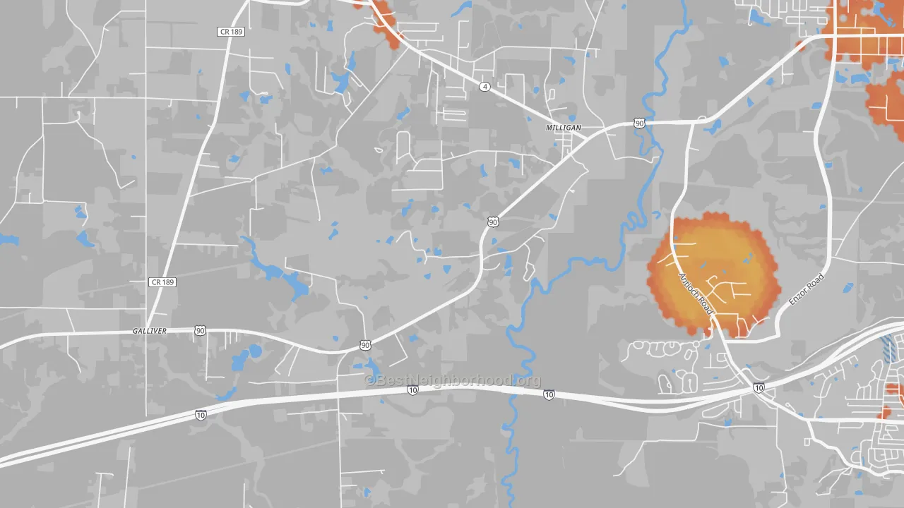 Bike Grade map of Milligan, FL