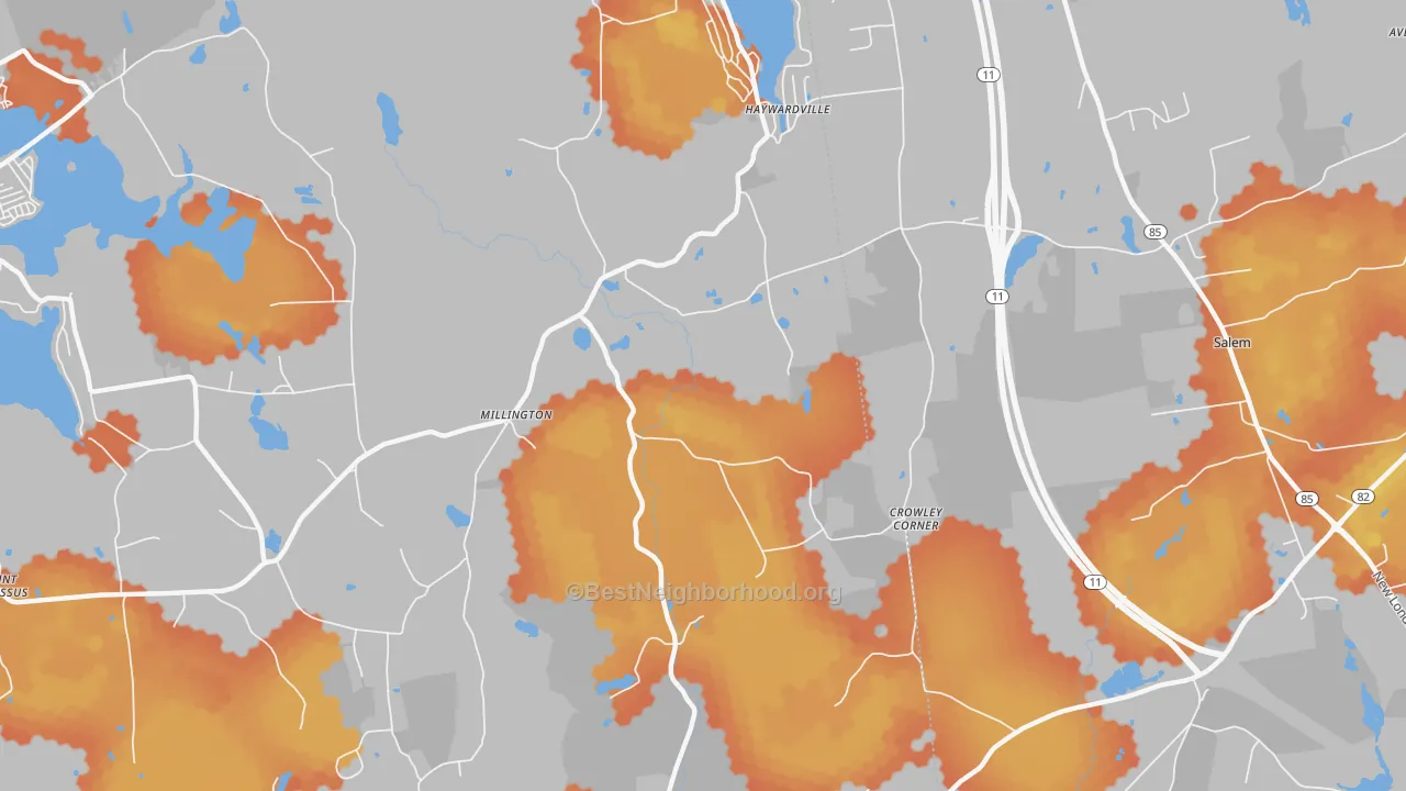 Bike Grade map of Millington, CT