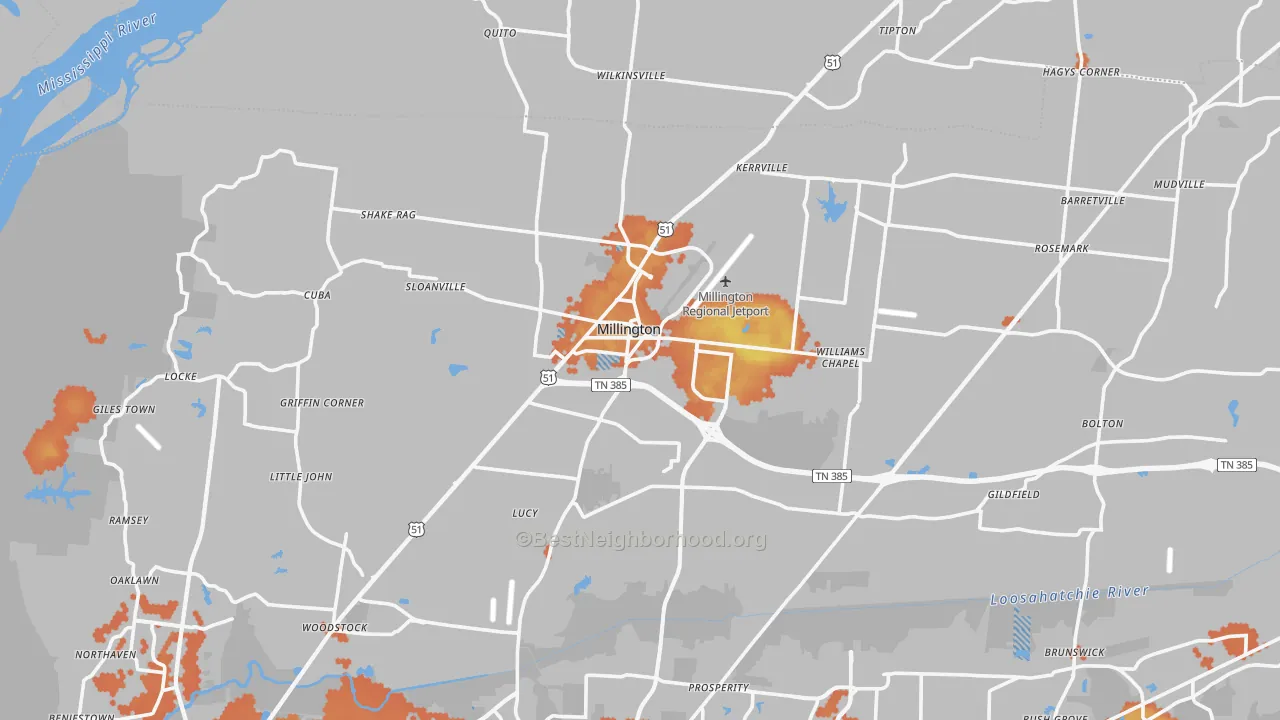 Bike Grade map of Millington, TN