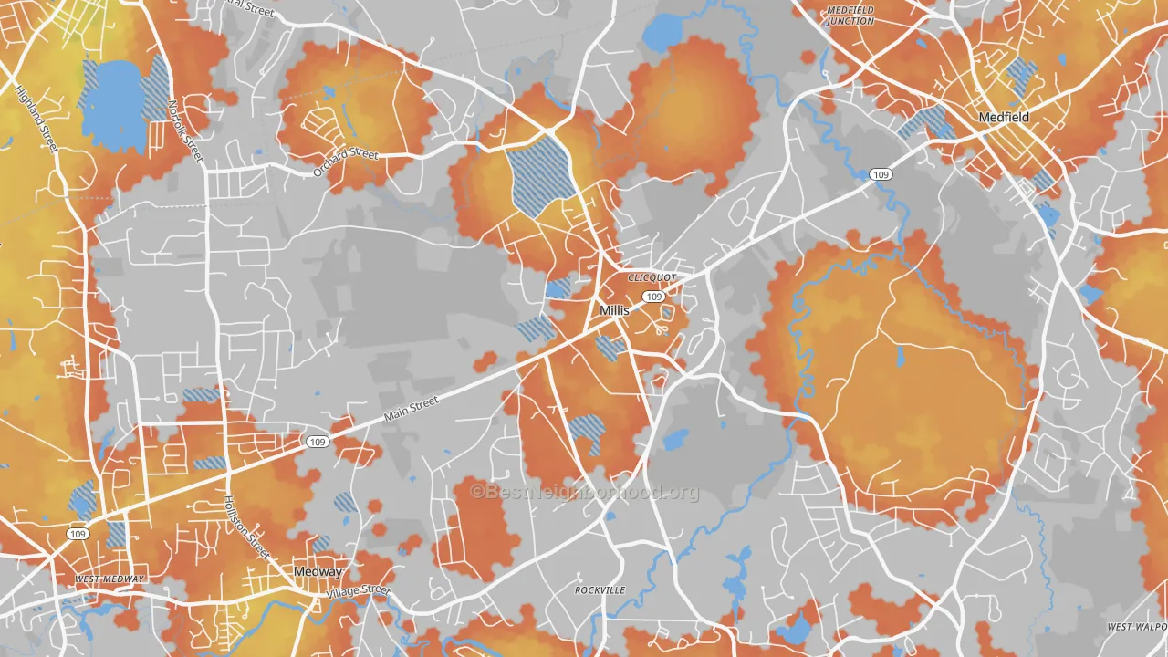 Bike Grade map of Millis, MA