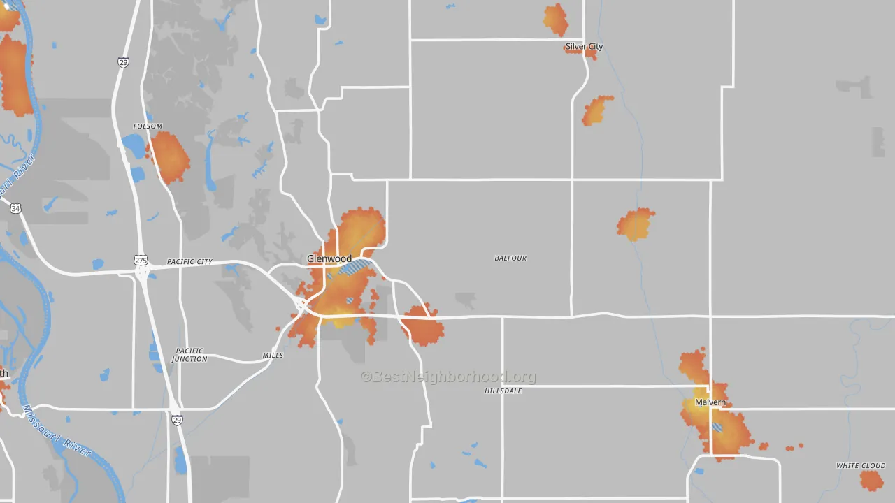 Bike Grade map of Mills County, IA