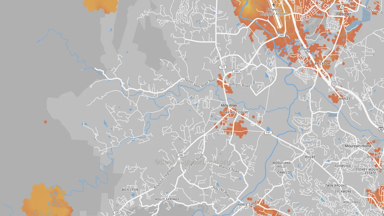 Bike Grade map of Mills River, NC