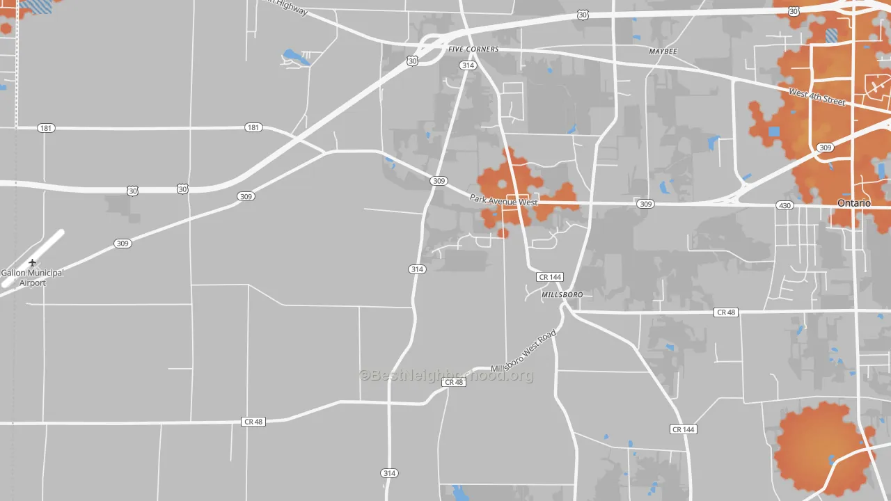 Bike Grade map of Millsboro, OH