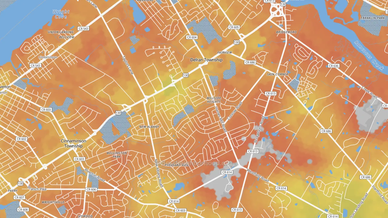 Bike Grade map of Millside Heights, Riverside, NJ