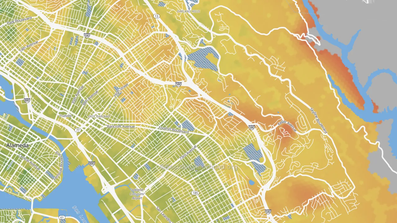 Bike Grade map of Millsmont, Oakland, CA