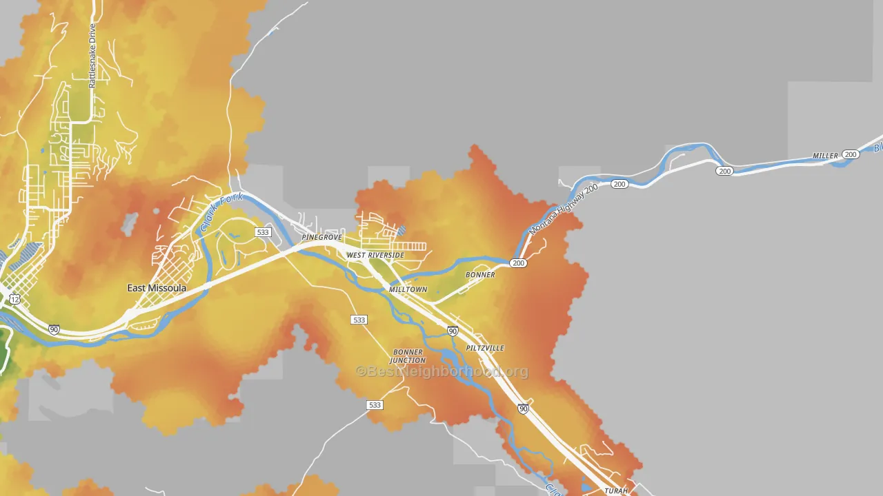 Bike Grade map of Milltown, MT