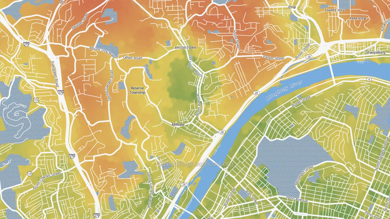 Bike Grade map of Millvale, PA