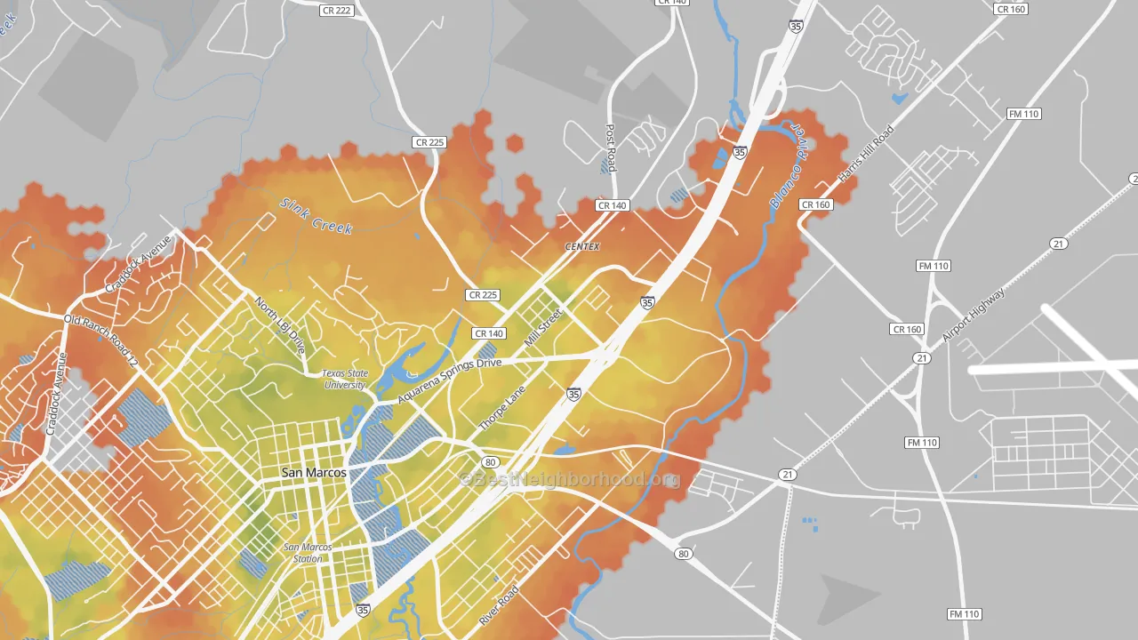 Bike Grade map of Millview East, San Marcos, TX