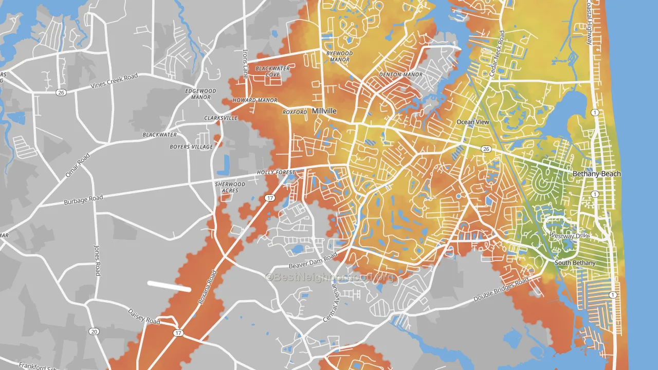 Bike Grade map of Millville, DE