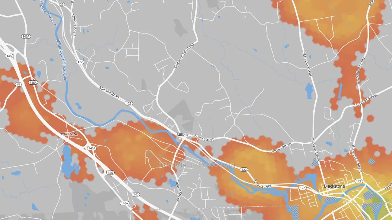 Bike Grade map of Millville, MA