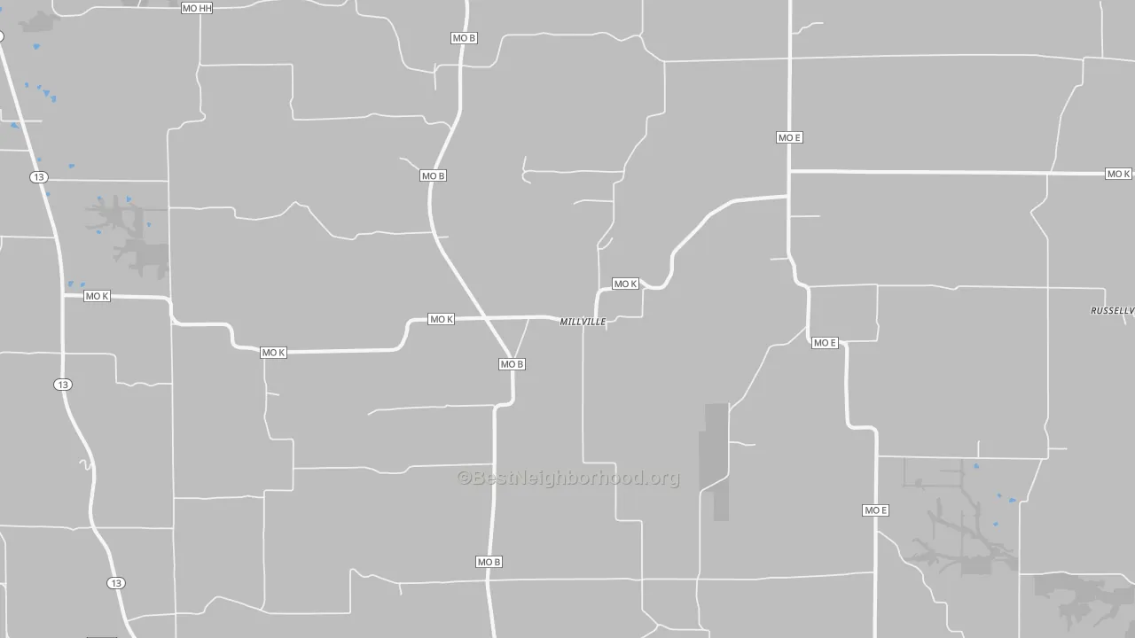 Bike Grade map of Millville, MO
