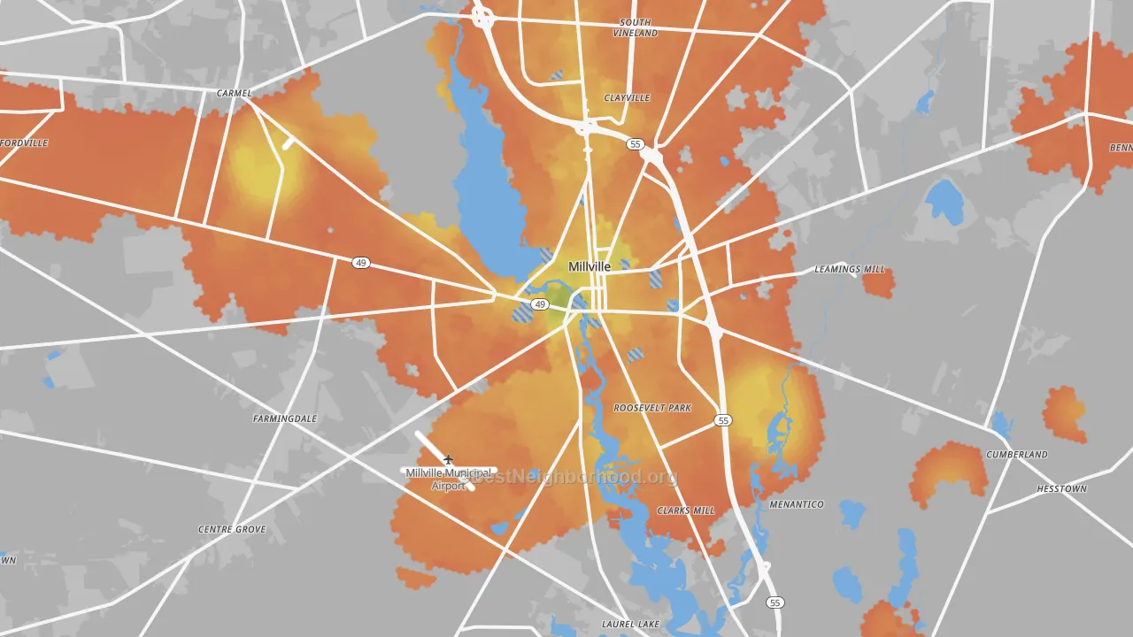 Bike Grade map of Millville, NJ