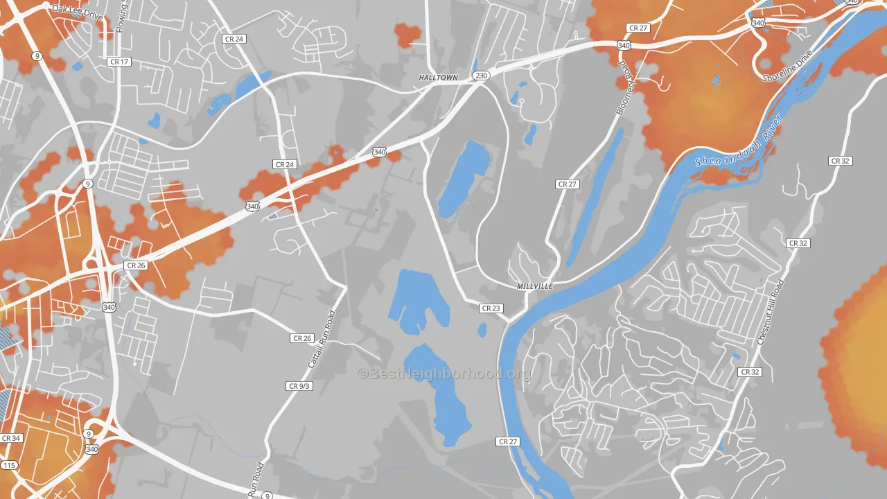 Bike Grade map of Millville, WV