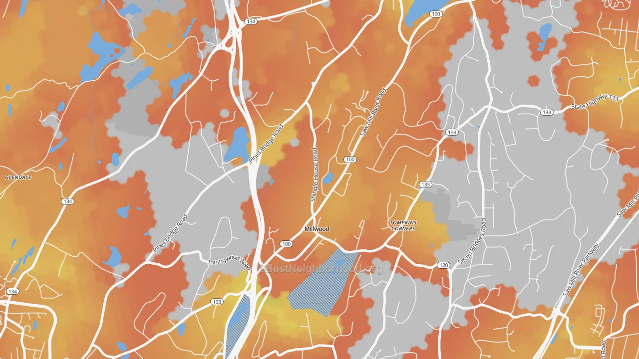 Bike Grade map of Millwood, NY