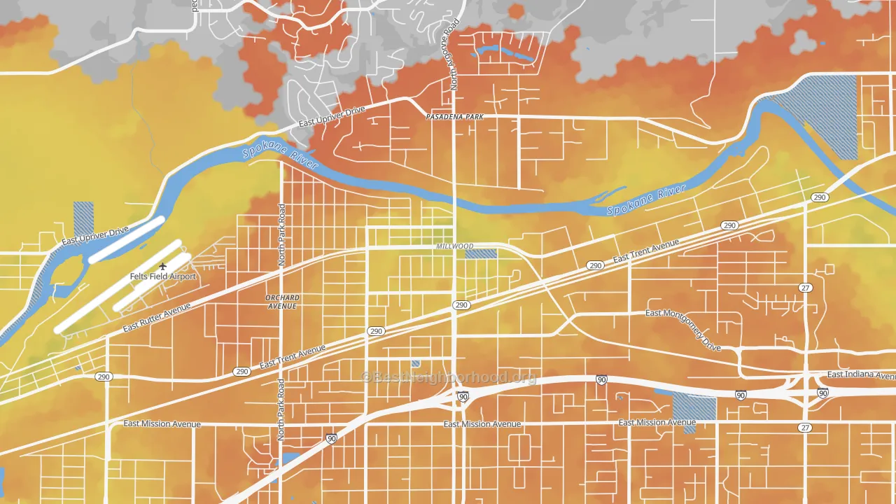 Bike Grade map of Millwood, WA