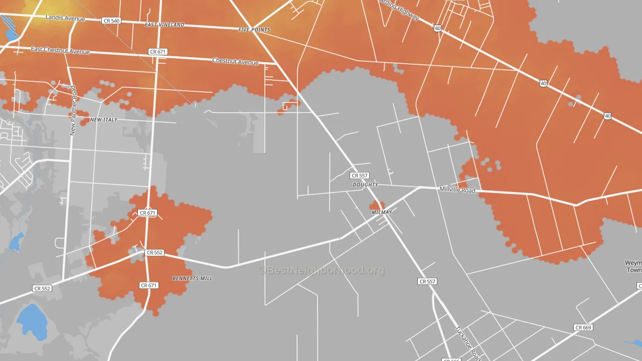Bike Grade map of Milmay, NJ