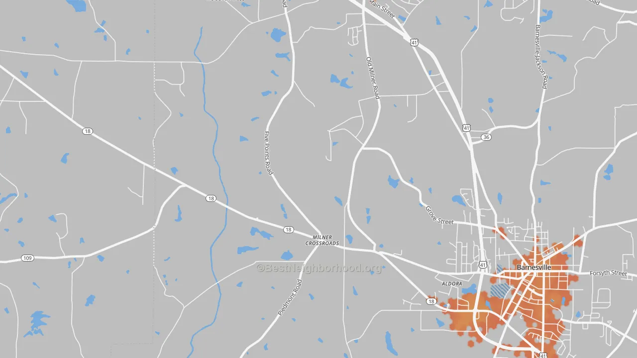 Bike Grade map of Milner Crossroads, GA