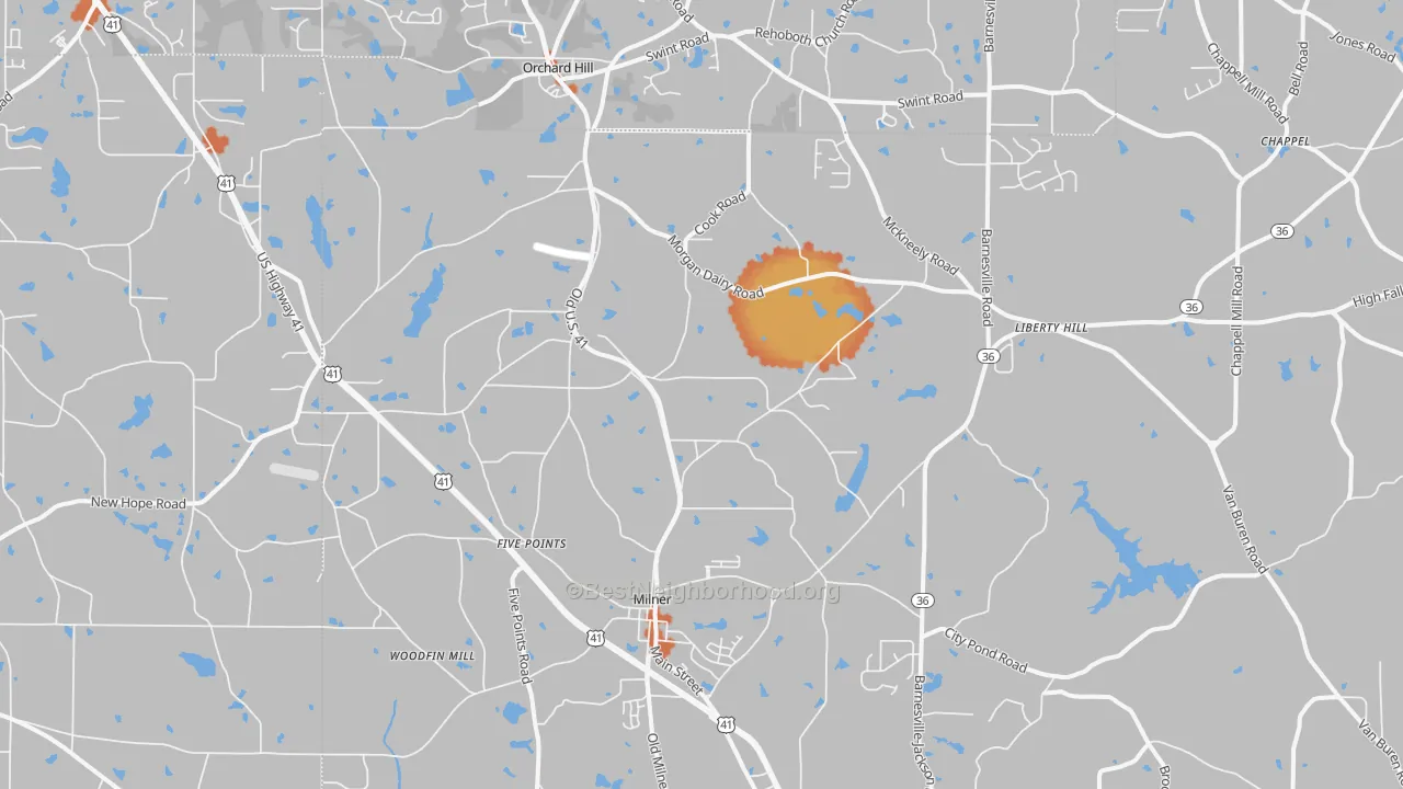 Bike Grade map of Milner, GA